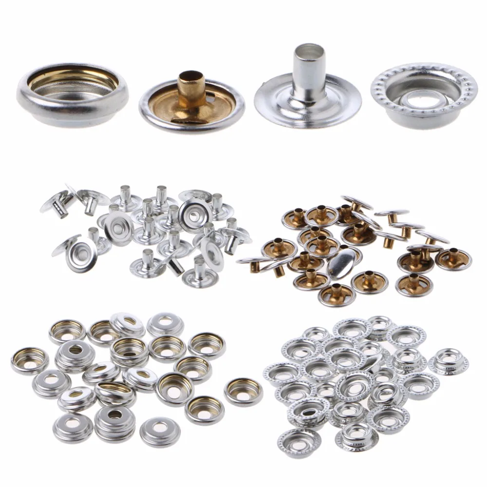 25 Sets Stainless Steel Fastener Snap Press Stud Cap Button Kits Marine