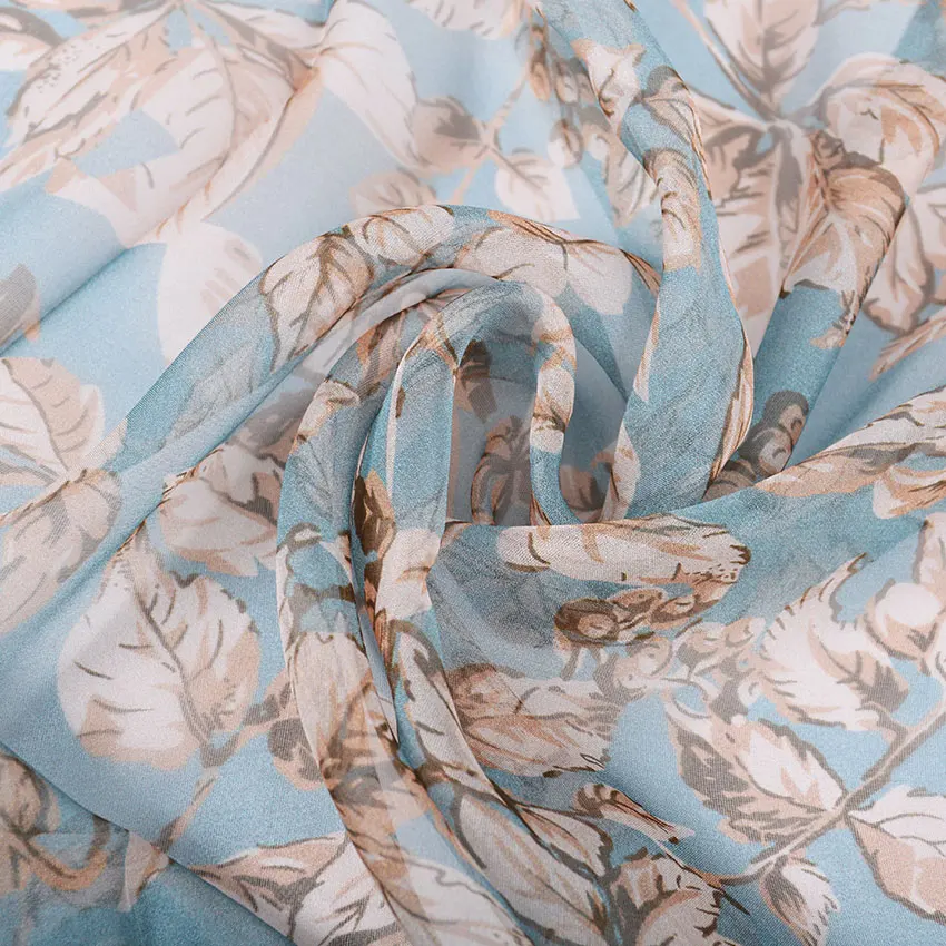 [BYSIFA] 100% Silk Chiffon Scarf Female Brand Leaves Design Grey Khaki Long Scarves Beach Shawls Fall Winter Women Neck Scarves 3
