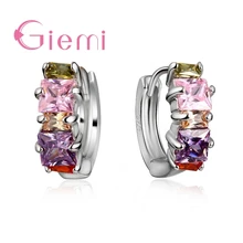 Luxo 925 Sterling Silver Brincos de Argola Círculo Colorido Cubic Zirconia Cristal Piercing Brincos Da Orelha do Sexo Feminino Acessórios Jóias(China)