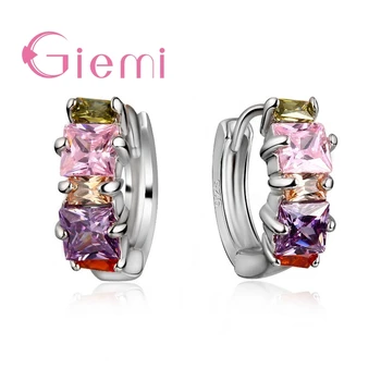 

Luxury 925 Sterling Silver Circle Hoop Earrings Colourful Cubic Zirconia Crystal Piercing Brincos Female Ear Accessories Jewelry