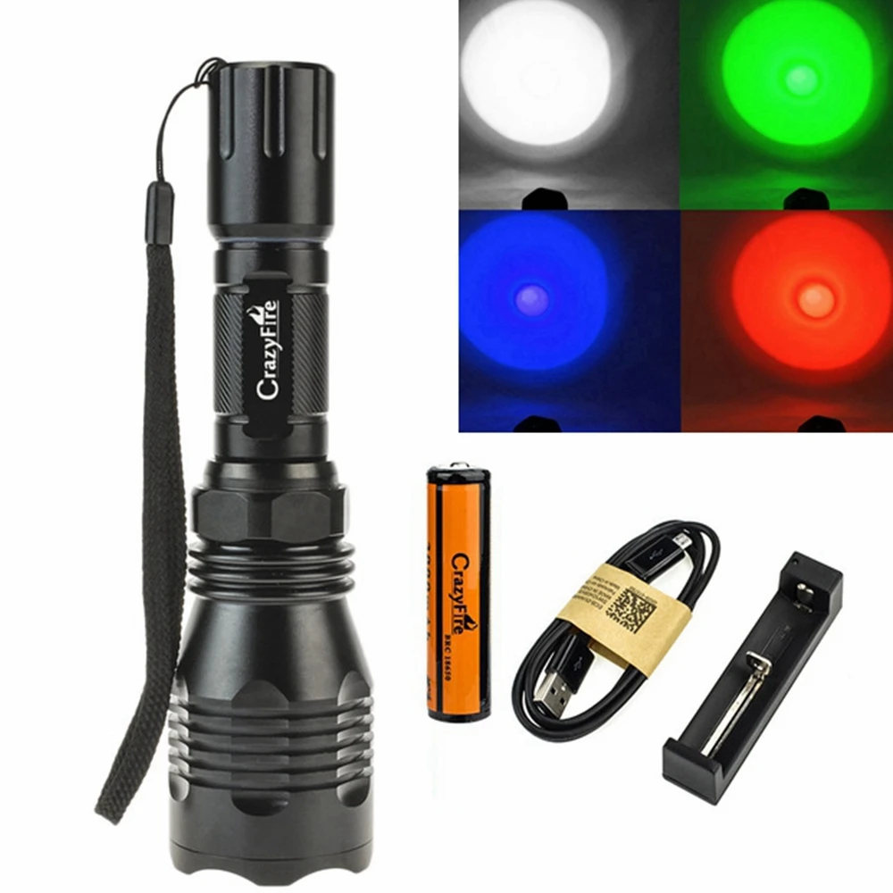 Hunting Flashlight 18650 Battery 1 Mode 300M Long Range 1000 Lumen Red