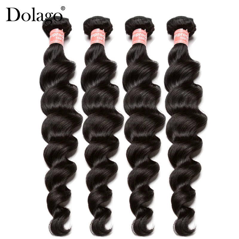 

Loose Wave Brazilian Human Hair Weave Bundles Natural Color 4 Bundles 100% Remy Human Hair Extension Dolago Hair Products