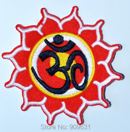 

30x Hot Orange Sun ~ YOGA ~ Aum om infinity hindu indian green LOTUS retro hippie Iron On patch ~