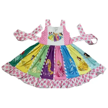 

Hot Sale Pretty Princess Pattern Sweet Girls Sling Wave Dot Belt Twirl Dresses Kids Dancing Dress