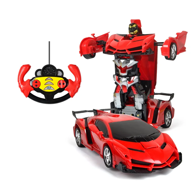2в1 Радиоуправляемый автомобиль Трансформация Роботы спортивный автомобиль радиоуправляемые машинки модель гоночных игрушек деформационный автомобиль радиоуправляемые роботы детские подарки - Цвет: Veneno red 2