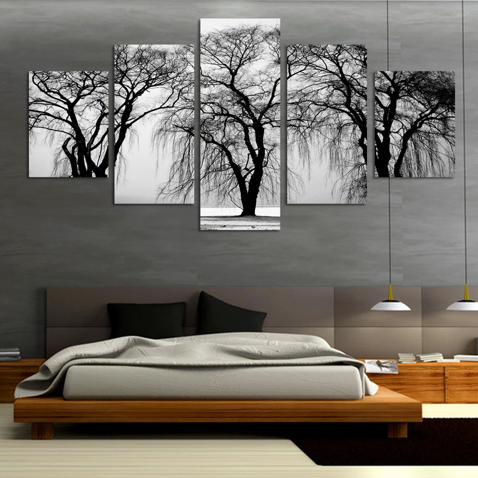 5-sets-of-black-and-white-bottom-tree-landscape-picture-printed-on-the