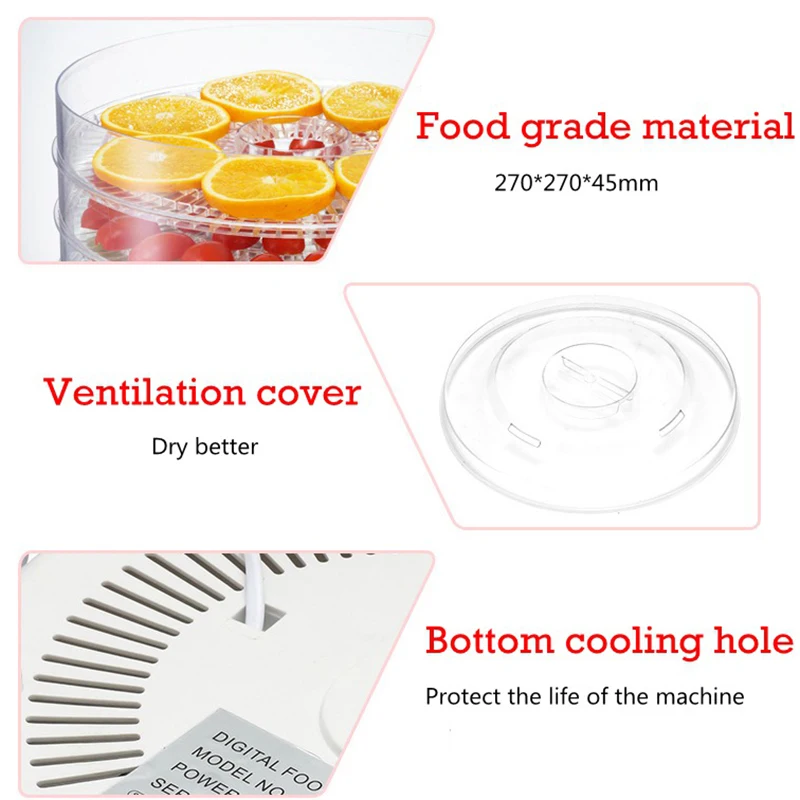 Пищевой осушитель для фруктов, овощей, трав, мяса, сушильная машина, закуски, еда, сушилка с 5 лотками, вилка европейского стандарта