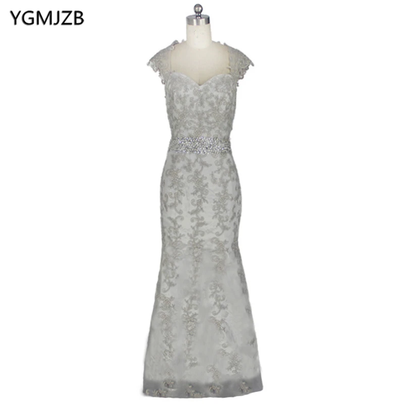 Elegante Zilveren Moeder Van De Bruid Jurken 2018 Mermaid Kralen Kant Sheer Back Lange Avond Party Gown Voor Wedding Moeder jurk Elegante Zilveren Moeder Van De Bruid Jurken 2018 Mermaid Kralen Kant Sheer Back Lange Avond Party Gown Voor Wedding Moeder jurk