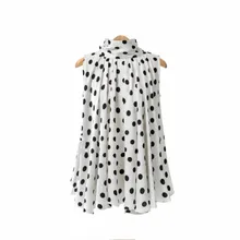 Elegant Black And White Polka Dot Print Women Blouse Summer Sleeveless Halter Top Bow Tie Back Casual Shirts polka dot bow tie split back crop top