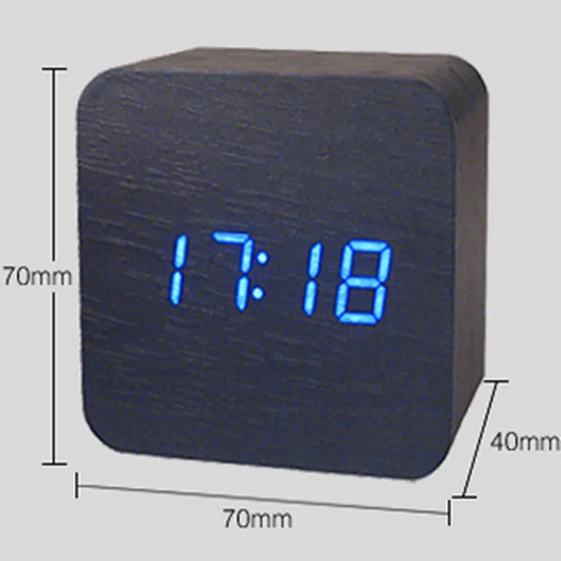 Dual Power Supply square wooden alarm Alarm Clock Temperature Sounds
