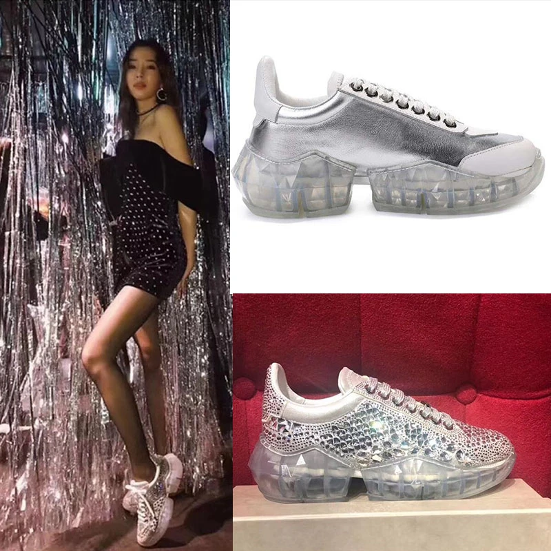 Buono Scarpe/кроссовки со шнуровкой на каблуке; женская обувь на толстой подошве с кристаллами; брендовая Дизайнерская обувь; женские кроссовки; Повседневная блестящая обувь