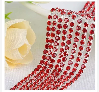 1yard/piece 30colors glass crystal Rhinestone Chain,silver bottom sew on Cup Chains For diy Garment Bags decorations