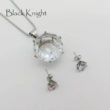 Black Knight Big CZ stone pendant necklace earrings fashion silver color Cubic zirconia stone jewelry set necklace BLKN0633 цена Black Knight Big CZ stone pendant necklace earrings fashion silver color Cubic zirconia stone jewelry set necklace BLKN0633 цены онлайн
