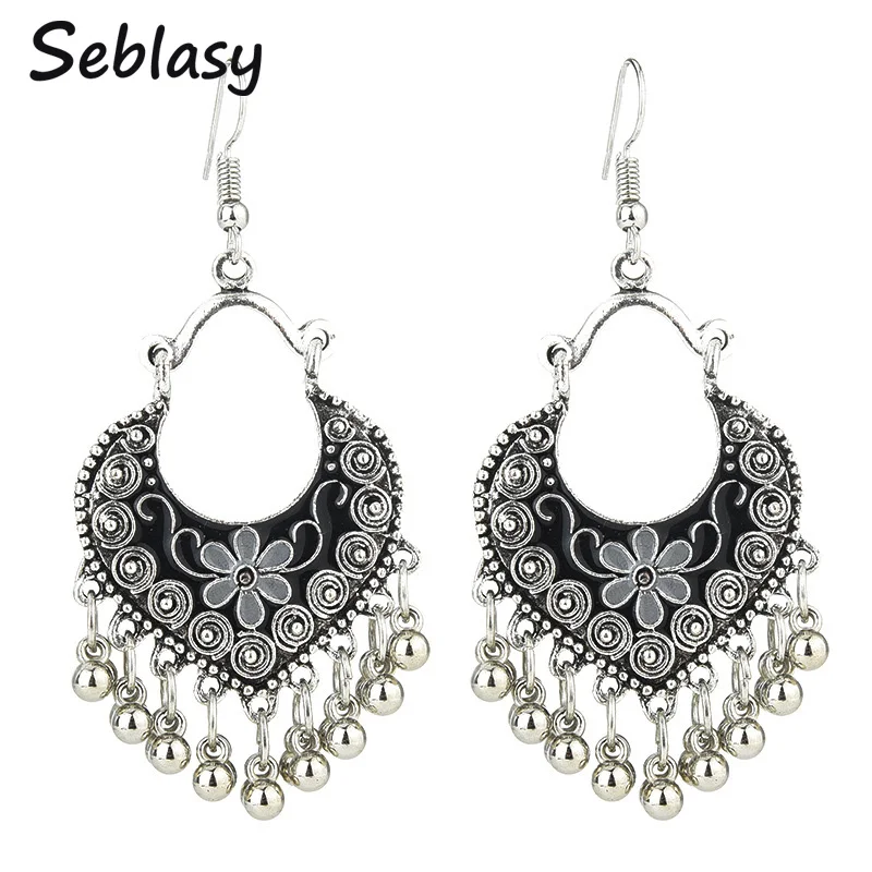 

Seblasy Vintage Bohemian Maxi Long Statement Beads Heart Flowers Tassel Dangle Earrings for Women Tribal Jewelry Femme Bijoux