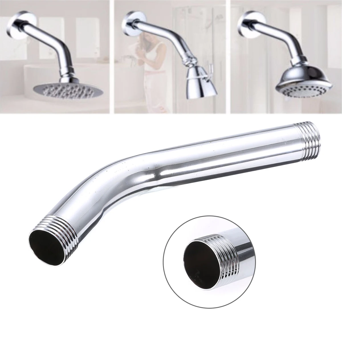 G1/2" Threaded Shower Head Extra Pipe Stainless Steel Shower Arm Head Extension Angled Extra Pipe Tube