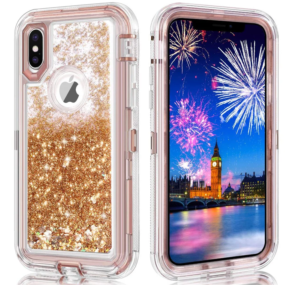 Гибридный 3D Блестящий Защитный чехол для iPhone XS Max/XR динамические зыбучие пески, противоударные чехлы для телефонов для iPhone 8 7, опт, лот 10 шт