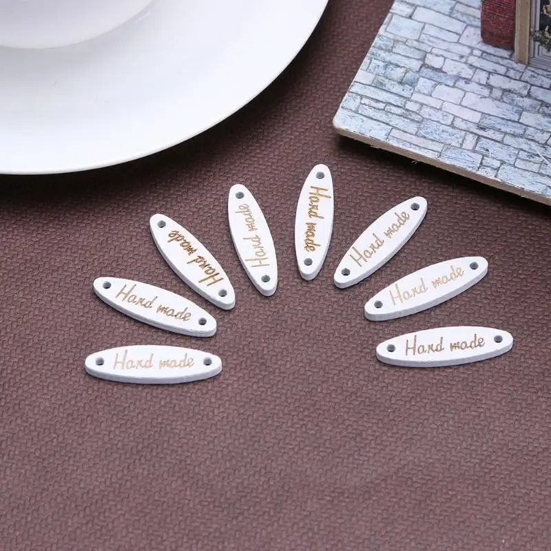 100pcs/bag DIY Wood Buttons Handmade Labels Print Label Signs DIY Sewing Craft Patch Garment Tags Christmas Decoration