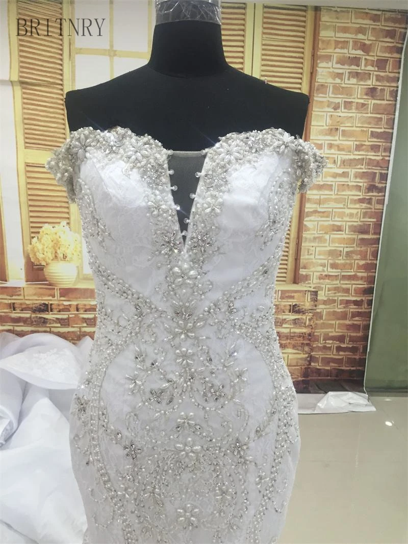 BRITNRY белое свадебное платье с открытыми плечами из органзы и кружева шикарное роскошное свадебное платье русалки со съемным шлейфом