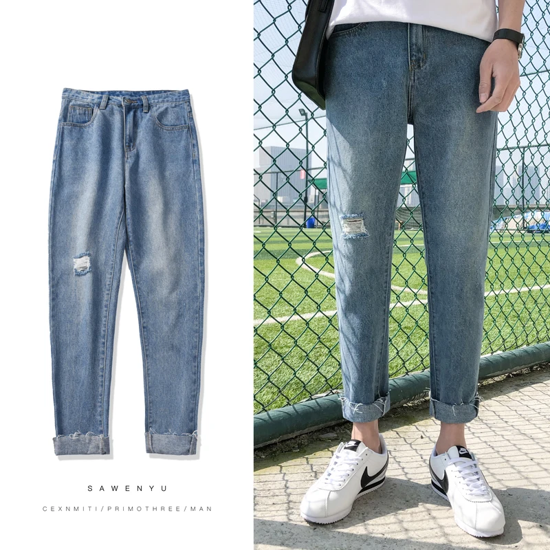2018 г. весенние и осенние новые Для мужчин, Цвет простые брюки молодежные повседневные джинсы Бизнес темпера Для мужчин t дикий Fashion Street