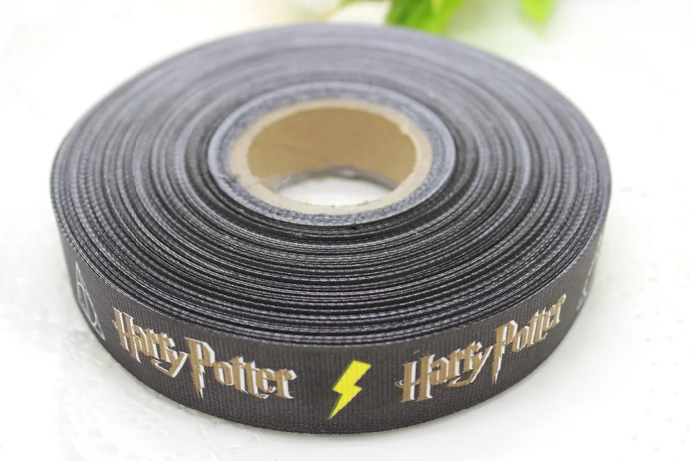 

New arrival 50yards/lot 1"26mm black harry potter Printed Grosgrain Ribbon diy hair bow accessories