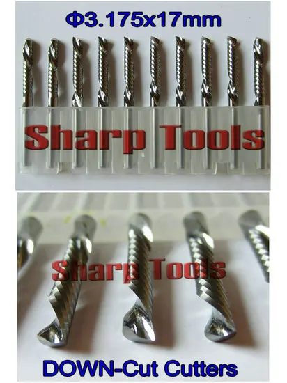 

3.175x17mm left-helical single flute spiral cnc router bits, imported tungsten steel carbide cutters for smooth down-cutting