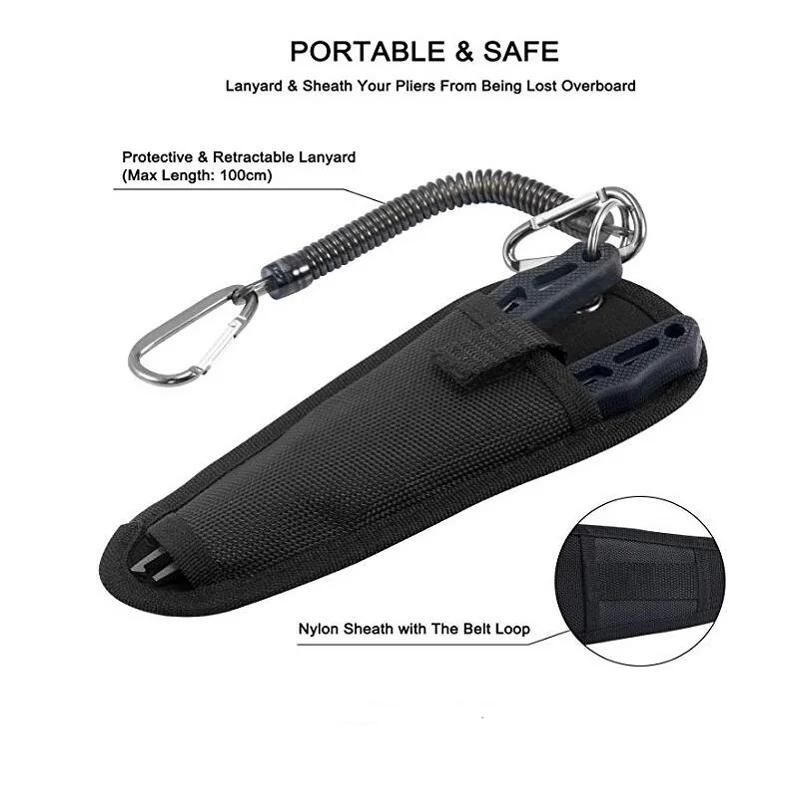 Fishing Pliers Stainless Steel  Hook Removers, Braid Cutters Saltwater Split Ring Fishing Tool with Sheath and Lanyard Tackle