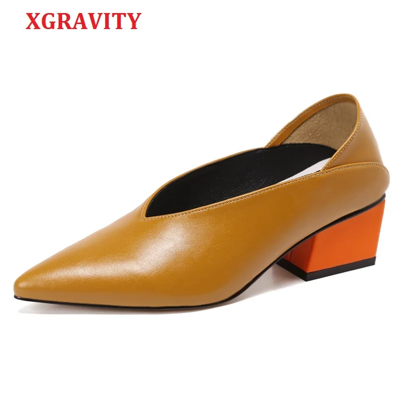 Женские туфли на среднем каблуке XGRAVITY классические из натуральной кожи с острым