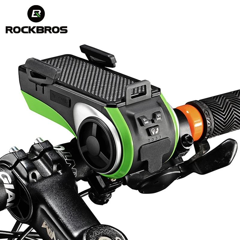 Cheap ROCKBROS Waterproof Bicycle Bike Phone Holder Bluetooth Audio MP3 Player Speaker 4400mAh Power Bank Bicycle Ring Bell Bike Light 2