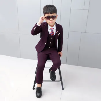 

Formal Wedding Boys Suits 4 Pieces Dress Children Costume Tuxedo Kids Party Wear Clothes Gentlemen Teenage Ceremony School Sets