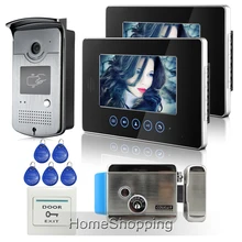 ENVÍO LIBRE Táctil de 7 pulgadas de Video Teléfono de Puerta de Intercomunicación Timbre Sistema + Cámara de La Puerta RFID + 2 Monitores + Cerradura Electrónica EN STOCK