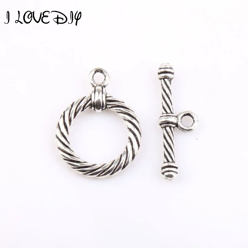 

5 Sets Antique Style Tibetan Silver Circle Clasps Finding for Jewelry Making hole size about 2mm A6873