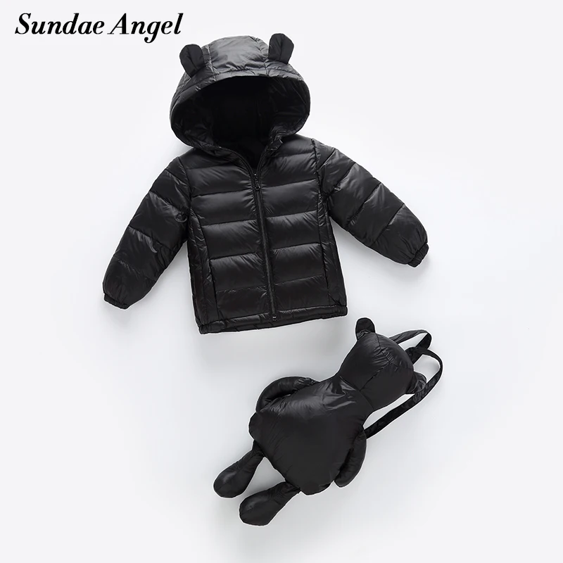 

Sundae Angel Winter Down Jacket For Girls Parkas Hooded Ear Design With Bag White Duck Boys down jacket kids Outerwear Coat 2-6Y