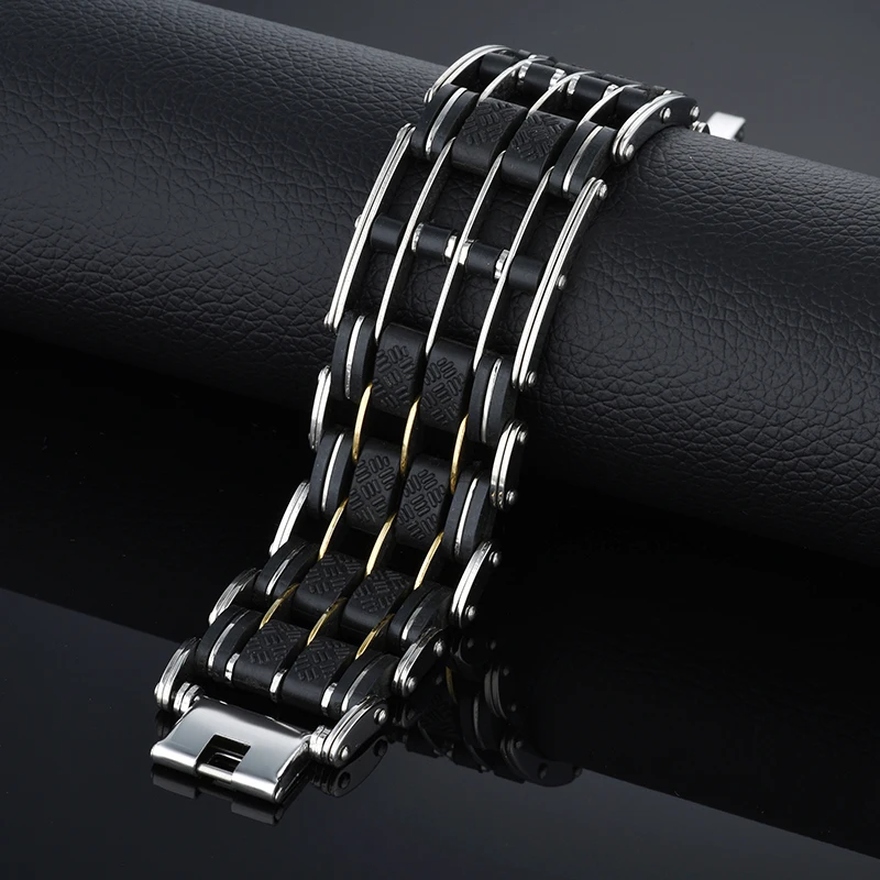 Мужской Байкерский браслет для мужчин, нержавеющая сталь, Мужская велосипедная цепь, браслеты Bileklik, панк-рок, ювелирные изделия, смелые и массивные, 27 мм