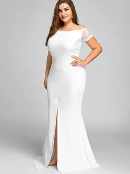 

Wipalo Plus Size Off The Shoulder Front Lace Slit Sexy Women Fishtail Bridesmaids Maxi Long Party Dresses Robe Longue Femme