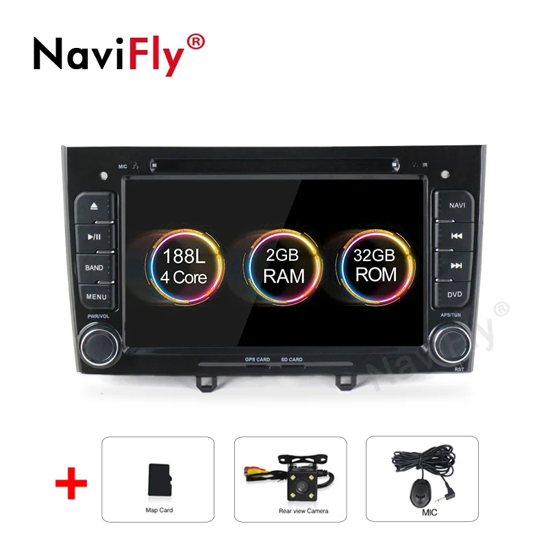 Navifly! 2G+ 32G Android 9,1 2din автомобильный dvd Радио аудио gps навигация для PEUGEOT 308 2007-2013408 2011- стерео головное устройство - Цвет: car dvd camera B