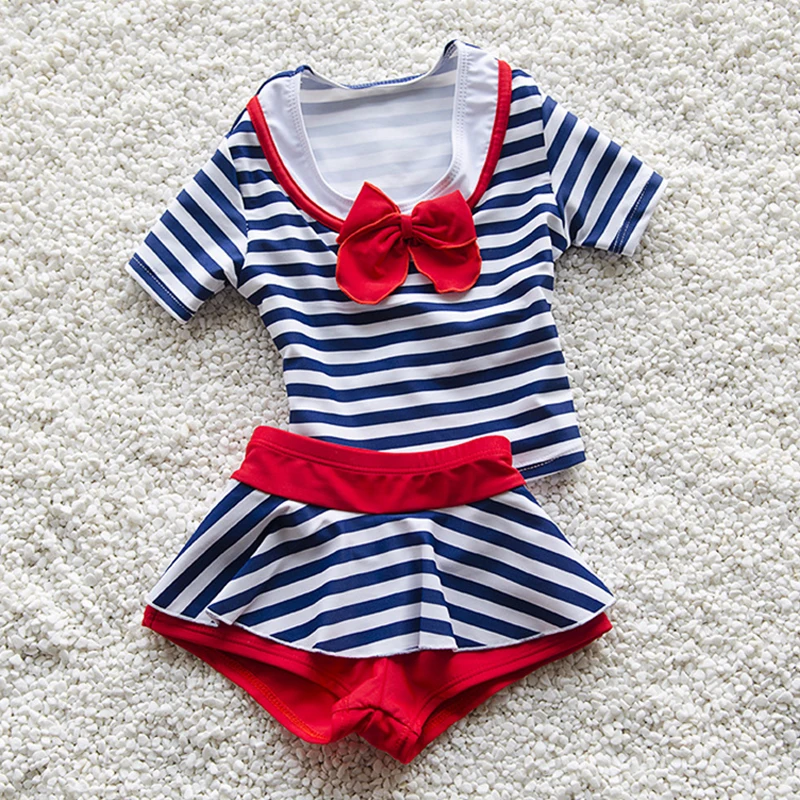 

Navy Striped Swimsuits For Girls Two Pieces Swimming Suit Children Beach Swimwear Girls Bodysuit 4T To 10T Kids Bathing Suits