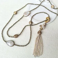 4 пряди натуральный жемчужный с кристаллами Rhinestone кисточкой ожерелье, золото beads бусы цепи ожерелье ювелирные изделия для женщин NK46