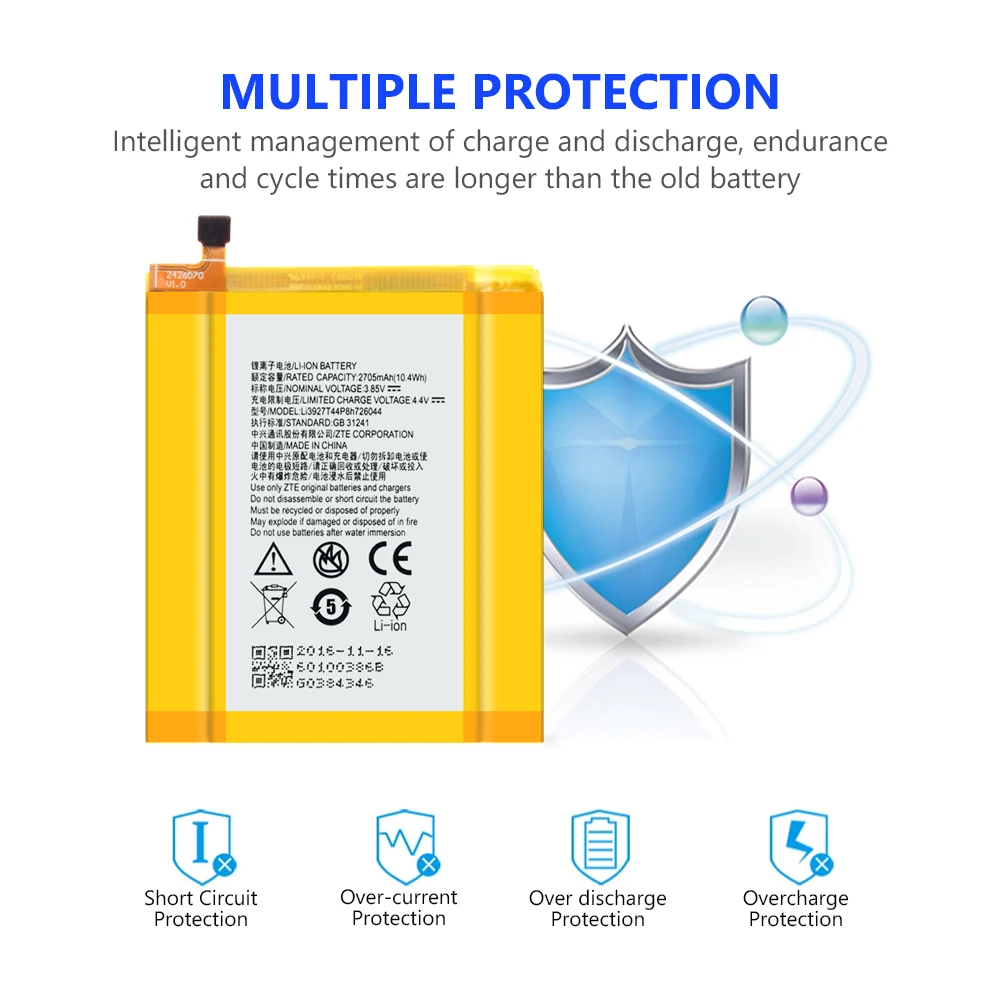Сменная батарея 2705mAh Li3927T44P8h726044 литий полимерная для телефона zte Axon 7 Mini 5 2