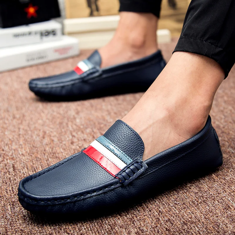 Da Motoristas Peas Blue Tendência black Coreana Verão Couro Masculinos Respirável Branco Sapatos De white Versão Simples Preguiçosos Casuais Pn0qPd