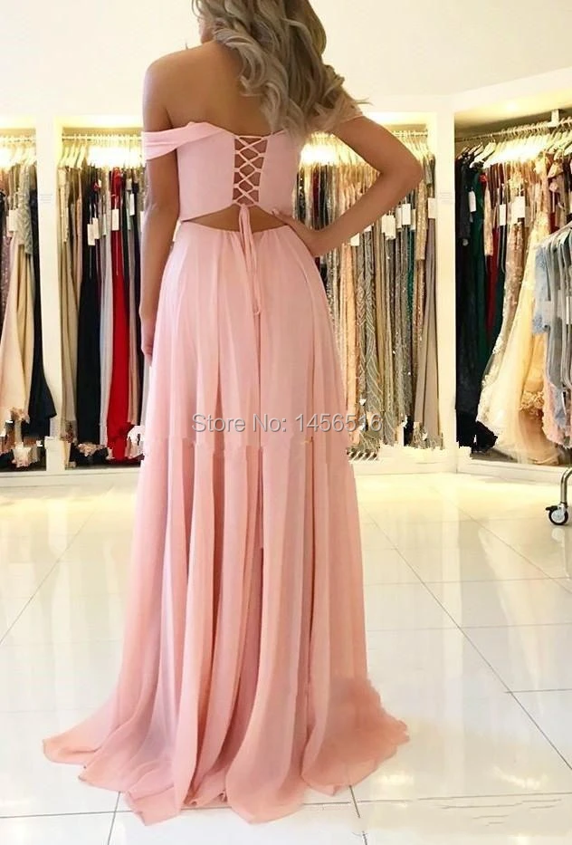 Sexy Lace Up Back A Line Chiffon Prom Dresses Cheap Side Split Long Maid of Honor Evening Gowns (2)