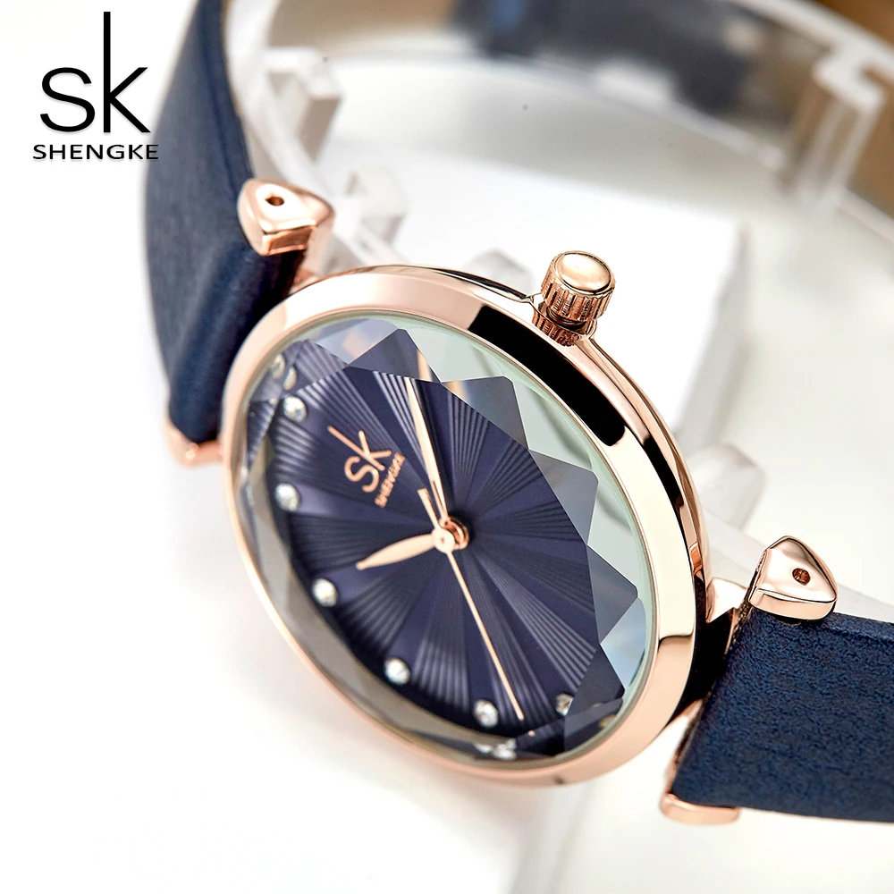 SHENGKE SK, роскошные брендовые кожаные женские наручные часы, женские кварцевые часы с призмой, женские часы, reloj mujer, relogio feminino