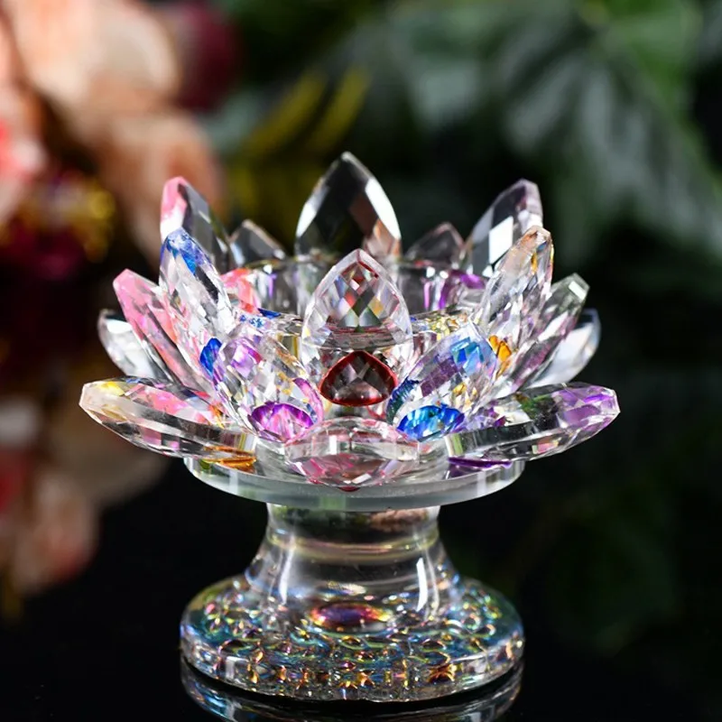 Crystal Candlestick Glass Lotus Colorful 85*110mm Flower Candle Craft Holders Big Tealight