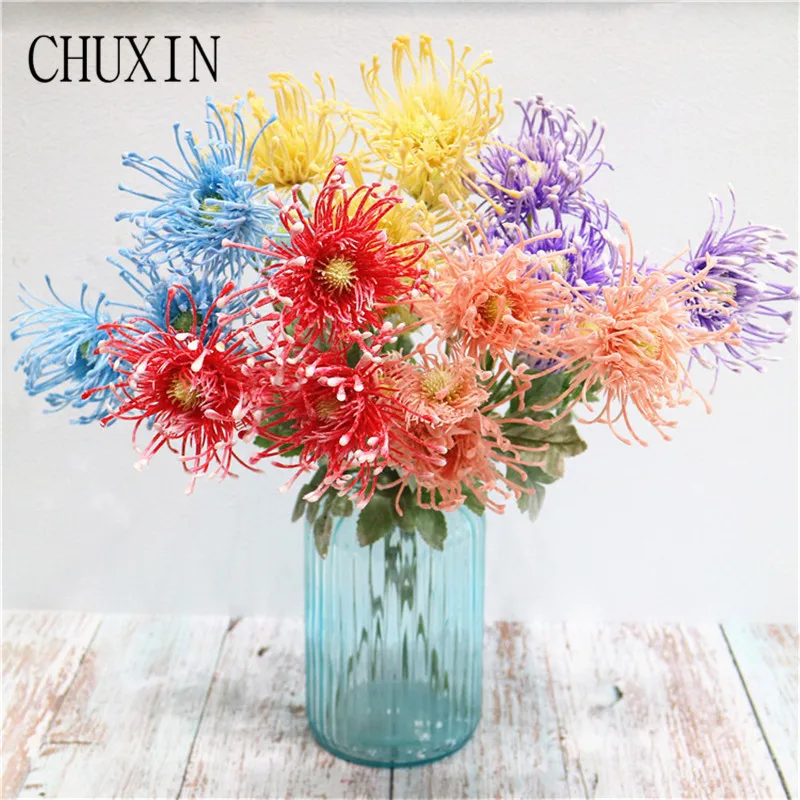 Multi color artificial flower Tufting plastic pin cushion flower home