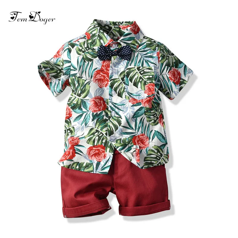 

Tem Doger Boy Clothing Sets Children Boys Clothes Suit Shorts Sleeve Floral Shirts+Shorts 2PCS Casual Outfits Kids Boy Clothing
