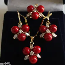 Благородство удача женские новые 8 мм красные Южно-морские серьги с жемчугом из раковин кольцо и ожерелье кулон ювелирный набор