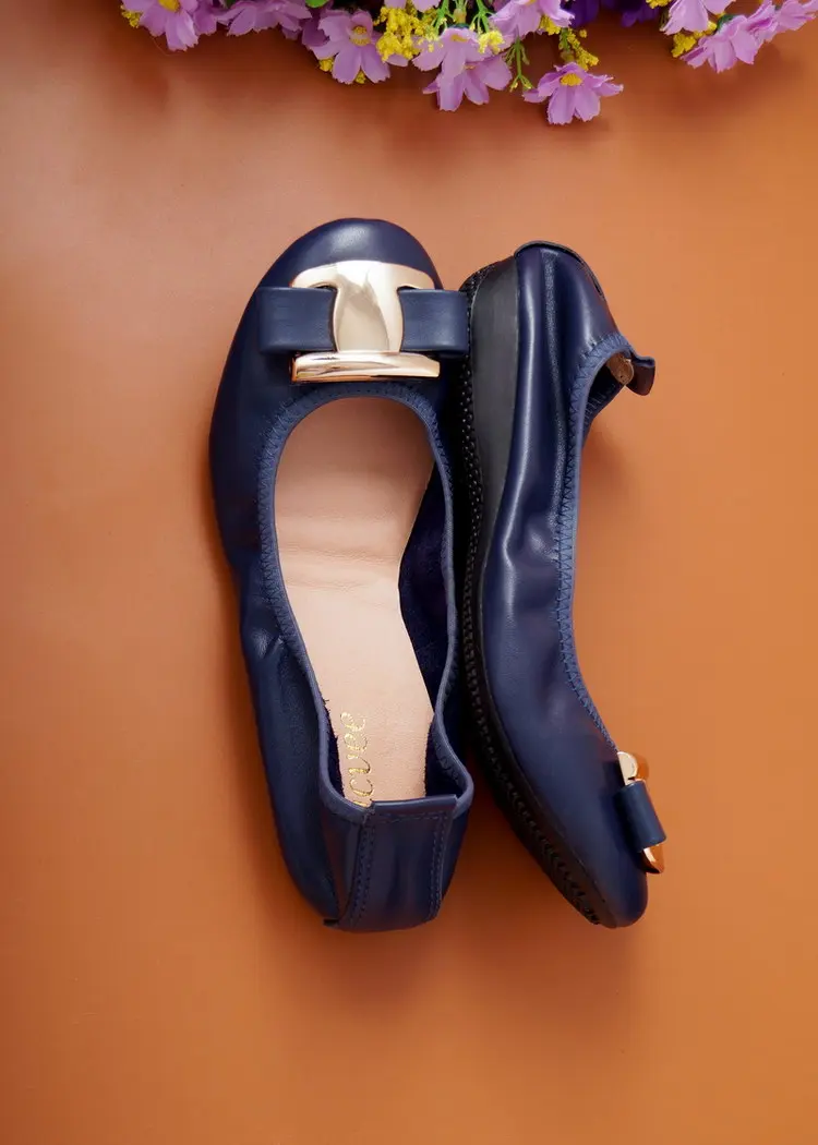 New Korean Slip On Balerinas Shoes For Womans Sweet Bow Metal Ladies Flat Genuine Leather Shoes Loafers Footwear Women Ballerina (4)