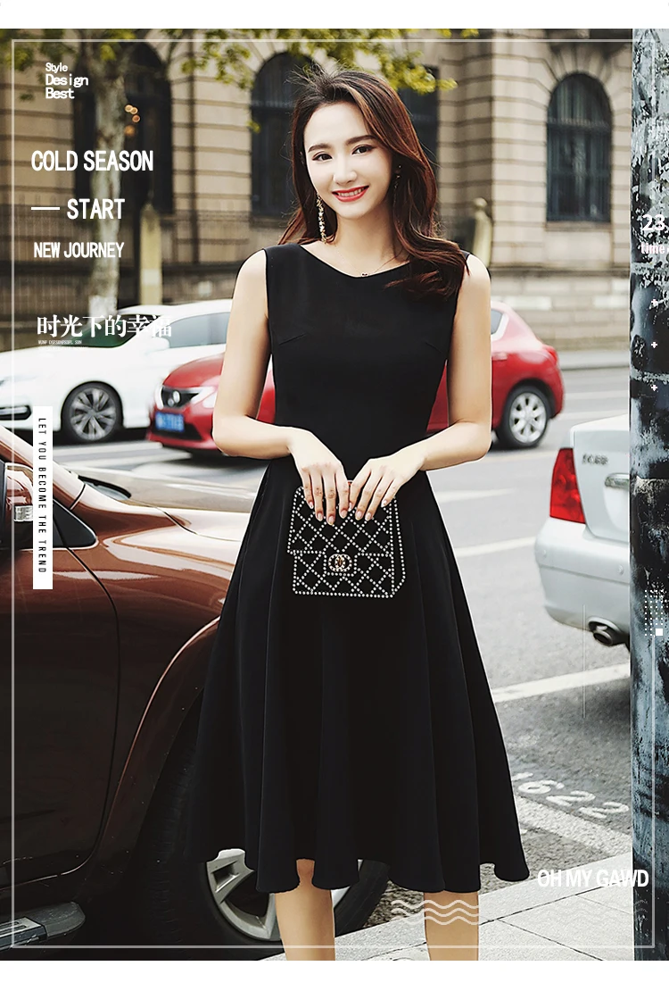 Huti Wjwyl Summer Hepburn Black Chic Midi Dresses 2024 New