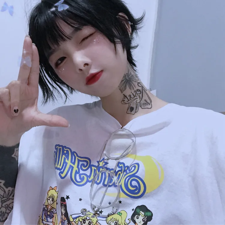 Poleras Mujer женская одежда корейский стиль Ulzzang Harajuku уличная Сейлор Мун Футболка женская Повседневная белая футболка Топы