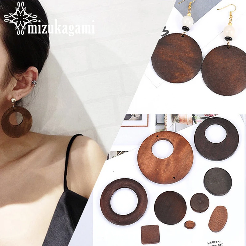 

2pcs/lot Fashion Woodiness Stud Earrings Accessories Retro Geometric Round Shape Earrings Connector For DIY Earrings Accessories