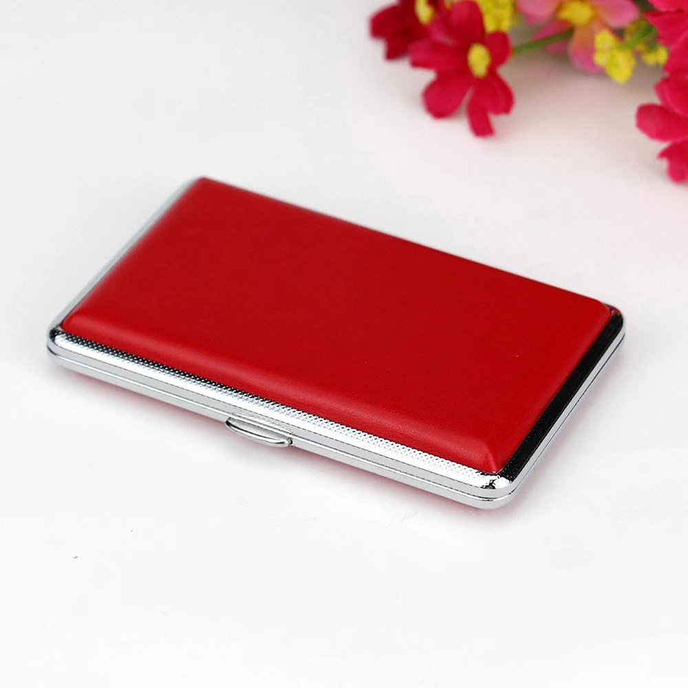 

High Quality Red Cigarette Case Open-Close Cigarette Box Leather Case For 14 Cigarettes CC308-D
